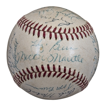 Hall of Famers & Stars Multi Signed OAL Harridge Baseball Including Mantle & Berra (Doerr Family LOA & PSA/DNA PreCert) 